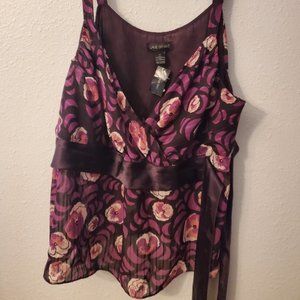 Lane Bryant Purple Floral Empire Tank Tie Plus 28